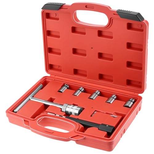 QWORK® 7PC Professional Injector Cleaner Tool Set,Injector Seat Cutter Tool Set,Carbon Remover With Carry Case