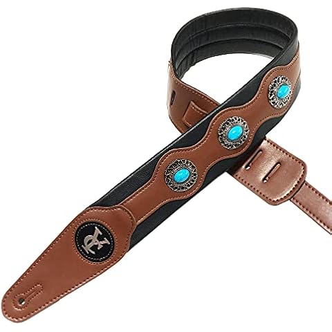 YUEKO Guitar Strap Ethnic Style Durable Adjustable Metal Blue Jewelry Strap for Acoustic Guitar Bass(Brown) Cover