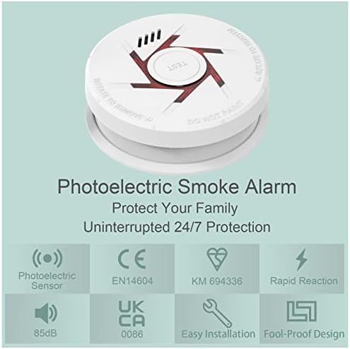 9V Battery Photoelectric Smoke Alarm With 10 Years Life Smoke Detector with Test Button 2 pack