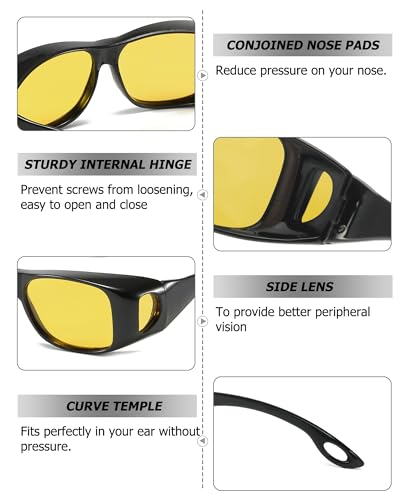 TJUTR Night Vision Driving Glasses for Women Men, Fit Over Wrap Around Eyewear Glasses, Yellow Lens Anti-glare TN8143 - Image 3
