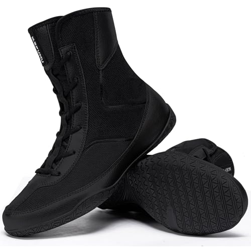 KEFUWU Wrestling Boxing Boots for Men High Top Breathable Lightweight Non-Slip for Competition & Training(11.5 Men, Black)