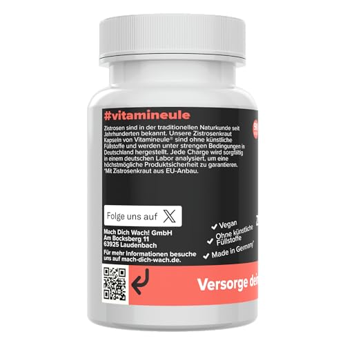 Zistrose Kapseln - hochdosiert 500 mg - bioaktiv & vegan - Produktion in Deutschland - ohne Zusatzstoffe - Cistus incanus (Zistrosenkraut-Pulver) - Kapseln statt Tropfen & Tabletten - Vitamineule®