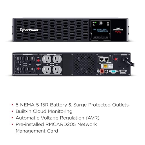 Image of CyberPower PR1500RT2UCN Smart App Sinewave UPS Battery Backup and Surge Protector, 1500VA /1500W, 8 Outlets, 2U Rack /Tower, Pre-Installed RMCARD205, Built-in Cloud Monitoring, UL Certified