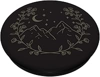 Vista 2 de Verde oliva - PopSockets de montaña con diseño floral bohemio y luna, PopGrip intercambiable