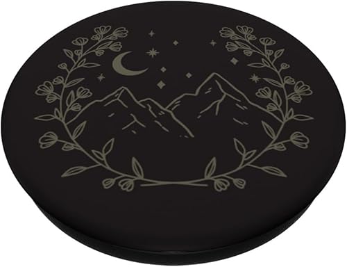 Miniatura 2 de Verde oliva - PopSockets de montaña con diseño floral bohemio y luna, PopGrip intercambiable