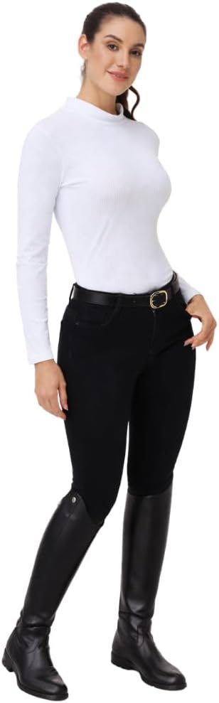 Manege Mock – Women’s Perforated UPF Riding Shirt – Breathable Cooling Equestrian Mock Neck Sun Shirt – Quick Dry Technical Riding Top (US, Alpha, XX-Small, Blanc)