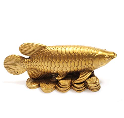 Feng Shui Copper Arowana Golden Dragon Fish Money Fish Statue Figurine Home Furnishing Ornament Lucky red String Set