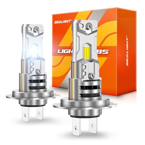 Image of SEALIGHT H7 LED Bulbs, 44000LM 800% Super Brighter, 1:1 Halogen Size, 6500K Cool White, 60,000Hrs Long Service Life with Cooling Fan, Plug and Play, Pack of 2