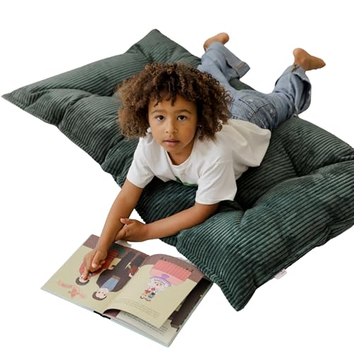 Tufted Floor Cushion – Plush Corduroy Floor Pillow for Reading, Meditation and Yoga – Soft Cozy Window Seat Cushion for Living Room and Bedroom for Adults and Kids - Made in EU (Petrol Green, Small)