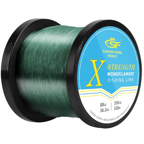 SF Monofilament Fishing Line Premium Spool Strong Mono Nylon Material Leader Line Low-Vis Green 80LB