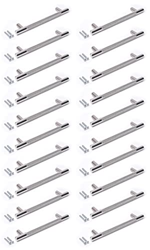 BSM Marketing Chrome Silver Finish Knurled T Bar Modern Kitchen Cupboard Cabinet Drawer Bar Door Handle Knob (20, 224mm)