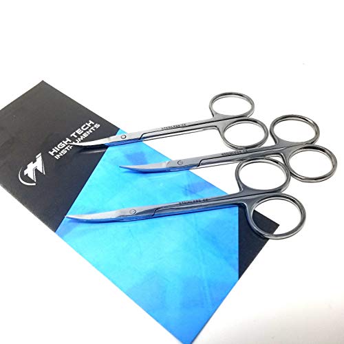 Hti Brand Iris Micro Dissection Lab Sharp Scissors, Curved, 4.5" (11.43Cm) Fine Point , Stainless Steel (Pack Of 3) #TOP3