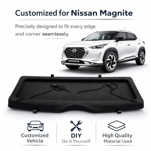 Image of Premium Parcel Tray for Nissan Magnite Rear Parcel Shelf Board with Fabric Top Surface Reinforced Molded Base Strong Load Bearing Easy DIY Installation Vehicle Specific Fit Black