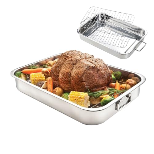 Plato para asar | Utensilios de cocina de acero inoxidable - Asador de carne con parrilla,Para Cocineros Aficionados Recepciones De Acción De Gracias Preparación Comidas Pavo Pollo