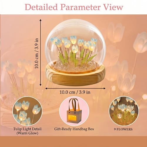 Veilleuse à fleurs bricolage en globe de verre bleu sur base bois USB lot de 2
