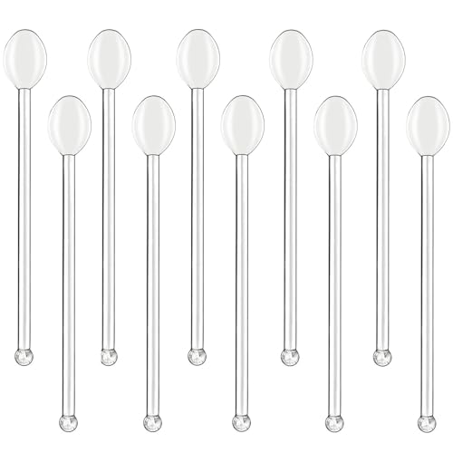 10Pcs Clear Glass Spoons,Heat Resistant Glass Teaspoons,5.8inch Mini Coffee Stirring Spoon,for Cold Drink Yogurt Cocktail Desserts Ice Cream Appetizers