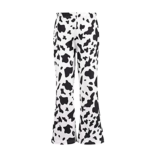Kids Girls Flared Pants Fashion Cow Pattern Print Bell Bottom High Waist Wide Leg Leggings Ruffled Trousers