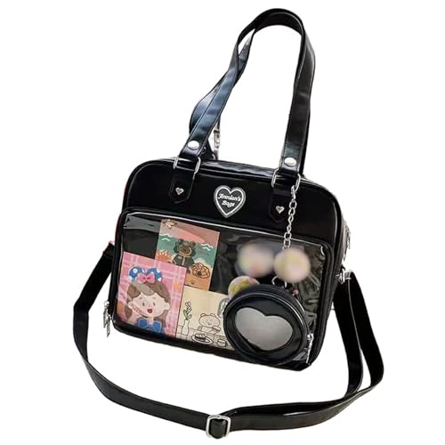 Sac Ita bandoulière en cuir PU à poche avant transparente japonaise et sangle amovible