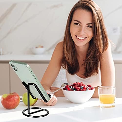 ROPOSY Cell Phone Stand for Desk, Cute Metal Black Cell Phone Stand Holder Desk Accessories, Compatible with All Mobile Phones, iPhone, iPad - 5