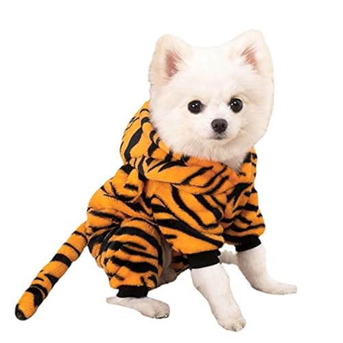 トラ 虎 犬 猫 秋冬 虎柄あたたかカバーオール フード付き ペット服 クリスマス 犬服 猫服 犬猫用 虎 コスプレ コスチューム ドッグウェア コスプレ 防寒 犬服 虎 お正月 新年 年賀状 初詣 傷なめ防止 抜け毛対策 撮影 写真 お散歩お出かけ 正月 新年 ペット洋服 M