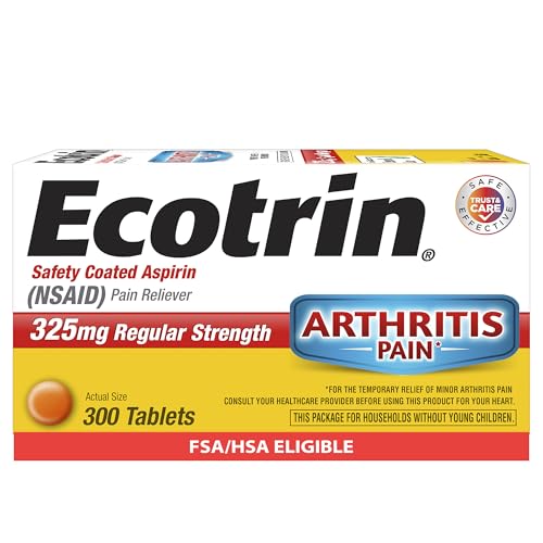 Ecotrin Regular Strength Aspirin, Arthritis Pain Relief, 325mg Regular Strength, 300 Safety Coated Tablets