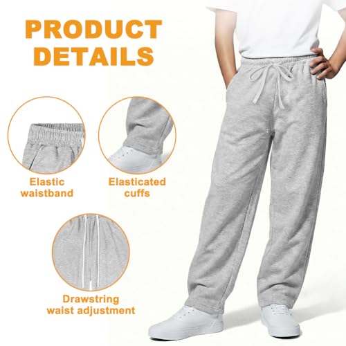 BSBUY Kinder Generisch Baggy Jogginghose, Elastischer Jogger Hose Weites mit Taschen, Teenager Bequem Sweatpants, Casual Bein Lange Cargohose für Jungen Sporthose Outdoor Trainingshosen(L, Grau)