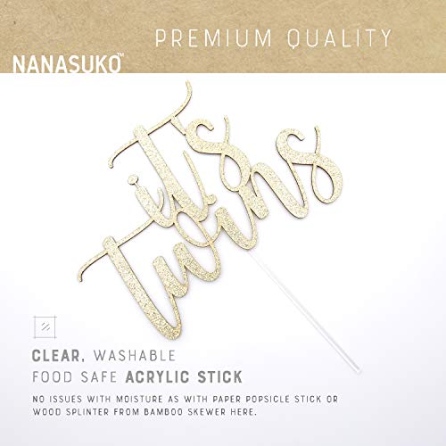 Nanasuko Baby Shower Cake Topper - It's Twins - Double Sided Gold Glitter - Premium Quality Made In Usa (It's Twins) #TOP5