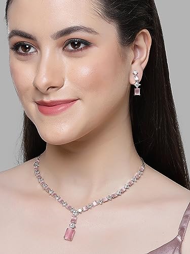 Image of Karatcart Elegant Silver Plated Blue American Diamond Necklace Set for Women