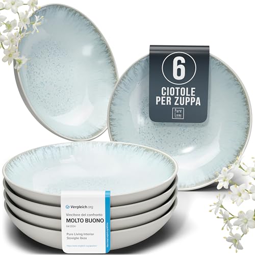 Set di 6 Piatti Fondi Moderni della Serie Ibiza, Eleganti Piatti per Pasta e Zuppe, Design Stiloso - Servizio Piatti per 6 Persone in Steingut - Pure Living beige-blu