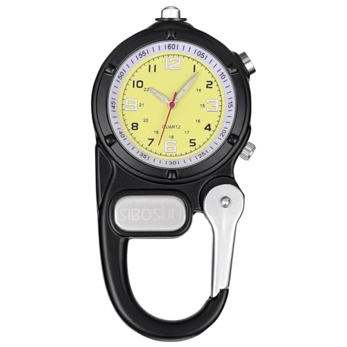 SIBOSUN FOB Watches - Reloj de pulsera con mosquetón luminoso para médicos, enfermeras, paramédicos, relojes deportivos y escalada, color negro
