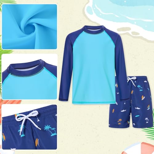 kids4ever UV Badebekleidung Junge Langarm 3D Druck Badeanzug Zweiteilig Badeshirt Badeshorts 4-5 Jahre