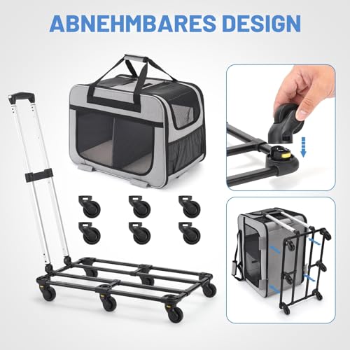 FASNATI Extra Große Katzentransportbox für 2 Katzen bis 20kg, Faltbare Transportboxen für 2 Katzen mit Rollen, Transportbox Katze Groß für Spaziergänge/Camping, Grau
