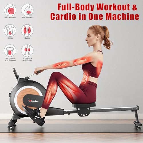 Image of Wenoker Rowing Machine for Home, Magnetic Rower Machine, 350 LB Weight Capacity, 16-Level Silent Resistance Row Machine for Gym Exercise