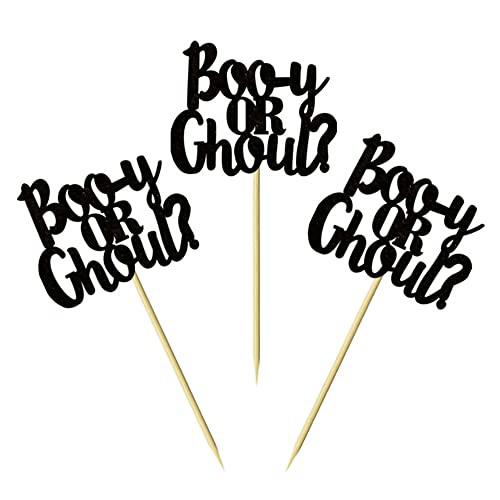 24 Pcs Halloween Boo-Y Or Ghoul Cupcake Toppers Baby Gender Reveal Party Black Cake Theme Birthday Party Cake Insert Mgpferd #TOP3