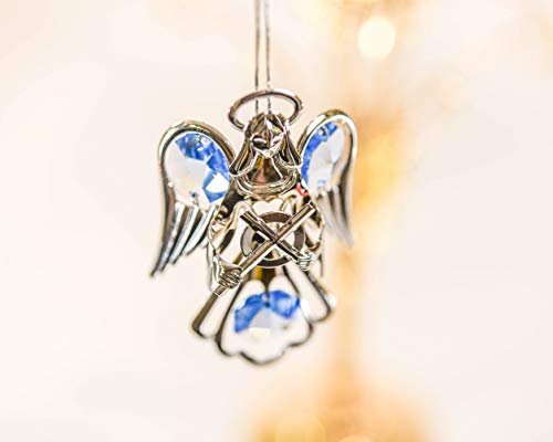 Mascot - Hanging Sun Catcher Or Ornament Angel Holding Cross With Blue Swarovski Austrian Crystals - Christmas Ornaments For Home Decor And Christmas Tree Decoration #TOP3