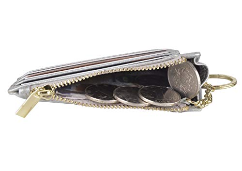 Image of Womens Slim RFID Credit Card Holder Mini Front Pocket Wallet Coin Purse Keychain (LicheeSilver)