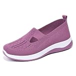 Women's Comfort Walking Shoes, Woven Lightweight Breathable Orthopedic Sneakers with Soft Sole, Arch Support and Stretch Fit Purple