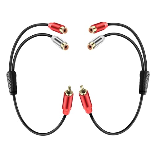 JSADZKJ RCA Y Splitter Audio Cable - 1 Male to 2 Female Stereo Subwoofer Cable for HiFi Stereo Receiver Speaker 0.98FT (2PCS)