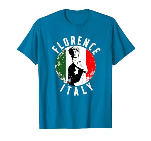Vintage David Sculpture in Florence Tuscany with Italy Flag T-Shirt, Men, Sapphire Blue, XX-Large