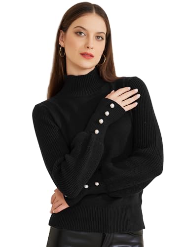 Image of Allegra K Women's Ribbed Long Sleeve Turtleneck Stretch Winter Pullover Knit Sweater Top