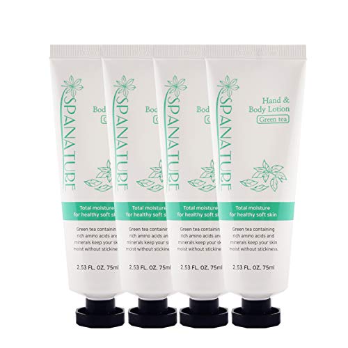 Spanature Green Tea Hand & Body Lotion Travel Size Selection, 4 Pack, Revitalizing Moisturizer for Rough and Dry Skin, Nourishing and Gentle for All Skin Types, Made In Korea - 75 ml/2.53oz