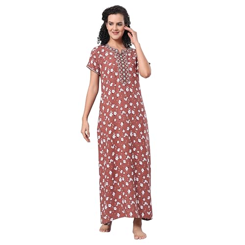 Image of Evolove Women's Viscose Liva Long Maxi Night Gown Nighty Dress with Pocket, Super Soft Comfortable (LNG-Rayon)
