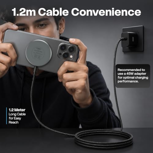 Image of Mozen Air 470 Qi 2.2 Wireless Charger /Magsafe Charger, Qi 2.2, 25W Wireless Charging with Mag Safe Compatibility, Magnetic Ring Included, Compatible with iPhone & Wireless Charging Devices