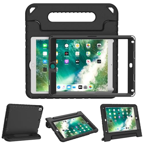 AVAWO Kids Case for iPad 9.7 2017/2018 & iPad Air 2 with Built-in Screen Protector - Light Weight Shock Proof Convertible Handle Stand Friendly Kids Cover for 9.7 iPad 5th & 6th Gen, Black