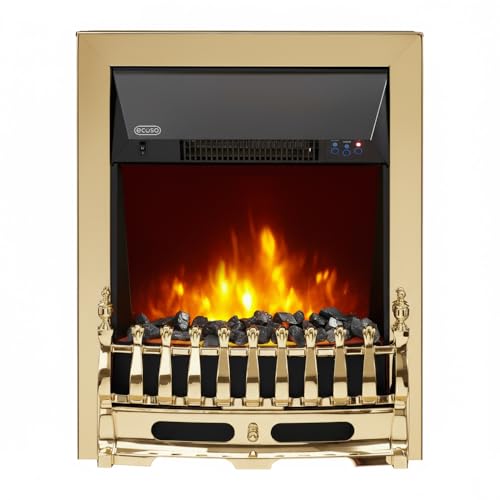 Image of ECOSO Ardor Brass Inset Electric Fire with Built In Fan Heater - 592mm x 482mm