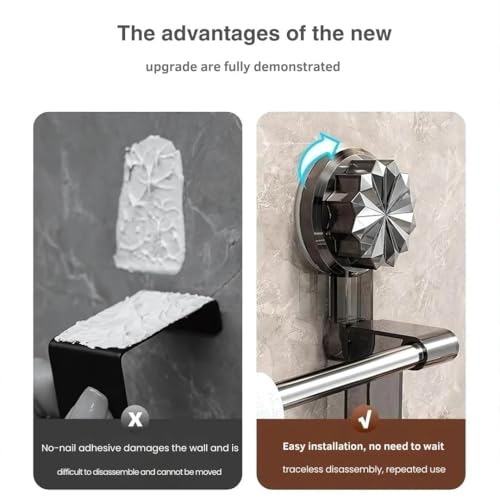 Image of REWOP No-Drill Towel Rack for Bathroom, Towel Holder in Bathroom, Wall Mounted Bathroom Towel Rack - Suction Cup Double Rod Wall Shelf for Towels & Clothes (23 Inch)