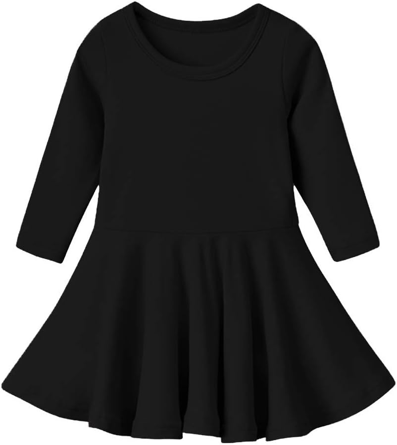 Toddler Girls Cotton Dress Long Sleeve Baby Girl Ruffle Ribbed Knit Sweater Dresses Fall Swing Skirt