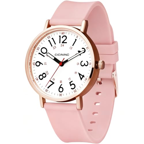 Image of cicininc Watch with Second Hand for Nursing Women | Analog | Military Time | Silicone Band | Easy Read Dial | 12 /24H | for Nurses, nursing students, medical professionals