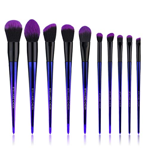 Makeup Brush Set, 10 Pcs Premium Synthetic Cosmetic Brushes, Foundation Blending Blush Powder Eye Shadow Make Up Brushes Kit - Purple & Black