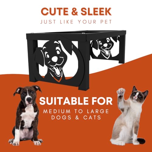 Image of COGO Frosty Pet Feeder| 2 Stainless Steel Bowls (800 ml Each) | Elevated Feeding Bowls for Medium & Large Dogs & Cats | 5.5 x 7.5 x 15 inch | Strong & Stable Metal Frame | Colour: Matt Black